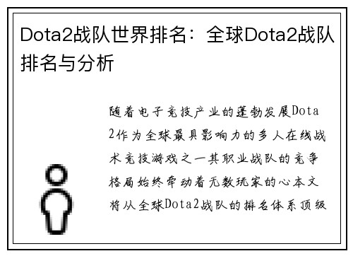 Dota2战队世界排名：全球Dota2战队排名与分析