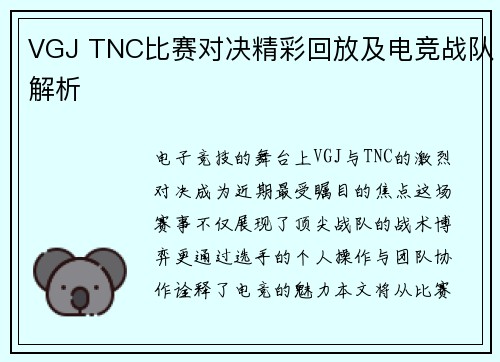VGJ TNC比赛对决精彩回放及电竞战队解析